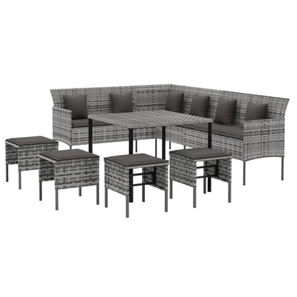 Set da Pranzo da Giardino 6 pz con Cuscini in Polyrattan Grigio - homemem39