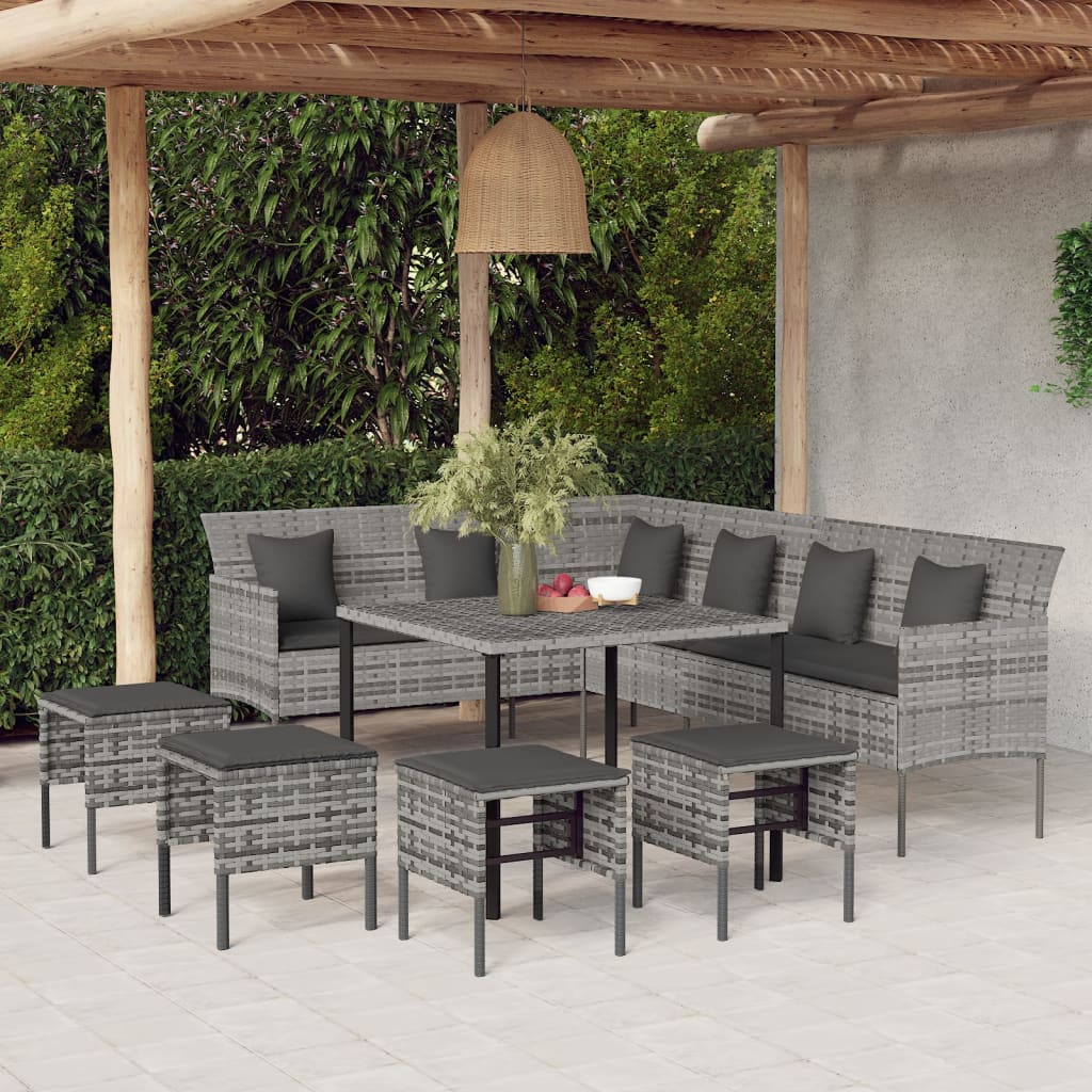 Set da Pranzo da Giardino 6 pz con Cuscini in Polyrattan Grigio | homemem39