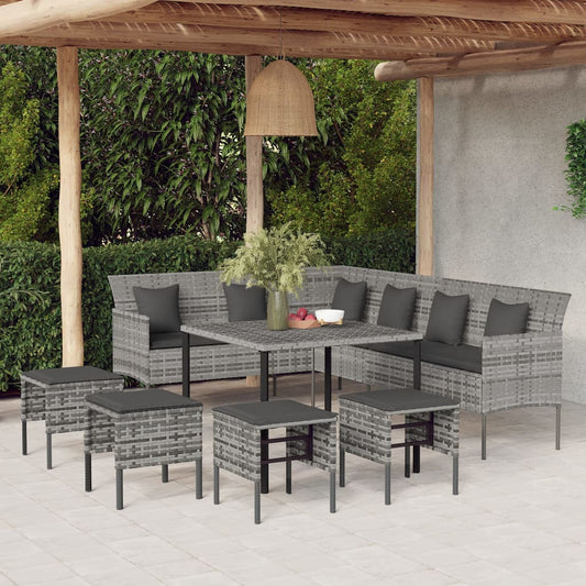 Set da Pranzo da Giardino 6 pz con Cuscini in Polyrattan Grigio - homemem39