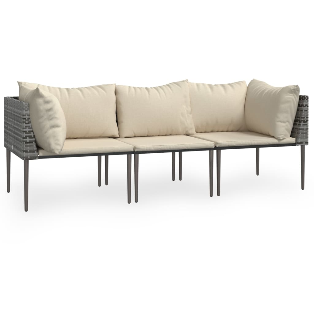 Set Divani da Giardino 3 pz con Cuscini in Polyrattan Grigio | homemem39