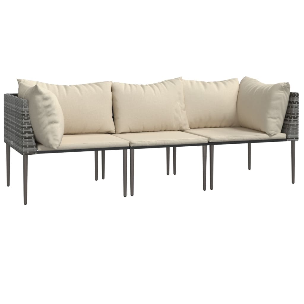 Set Divani da Giardino 3 pz con Cuscini in Polyrattan Grigio | homemem39