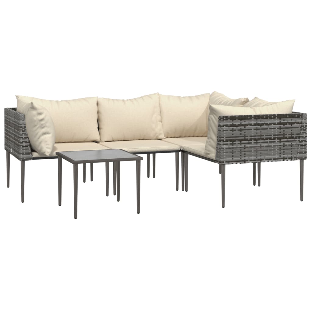 Set Divani da Giardino 5 pz con Cuscini in Polyrattan Grigio - homemem39