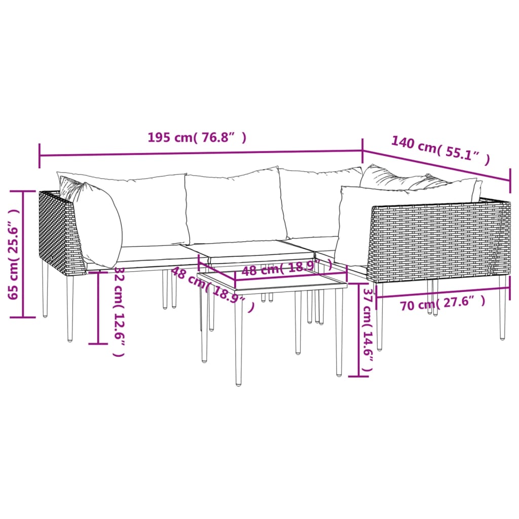Set Divani da Giardino 5 pz con Cuscini in Polyrattan Grigio | homemem39