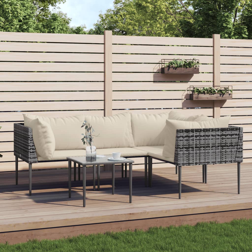 Set Divani da Giardino 5 pz con Cuscini in Polyrattan Grigio - homemem39