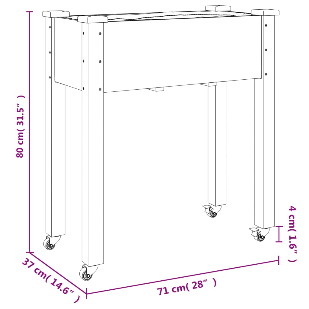 Fioriera Ruote e Fodera Marrone 71x37x80cm Legno Massello Abete | homemem39