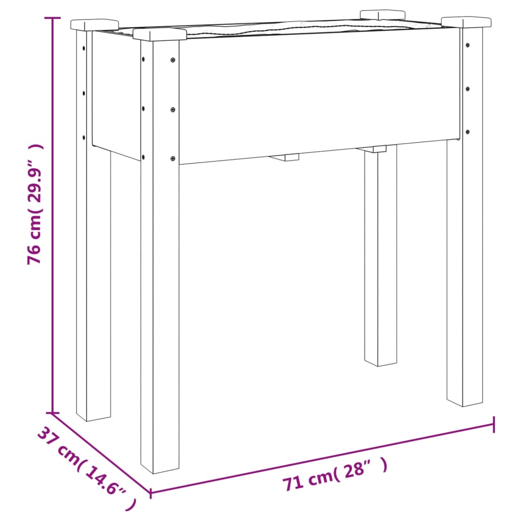 Fioriera Ruote e Fodera Grigia 71x37x80cm Legno Massello Abete