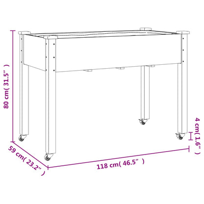 Fioriera con Ruote e Fodera 118x59x80cm Legno Massello di Abete - homemem39