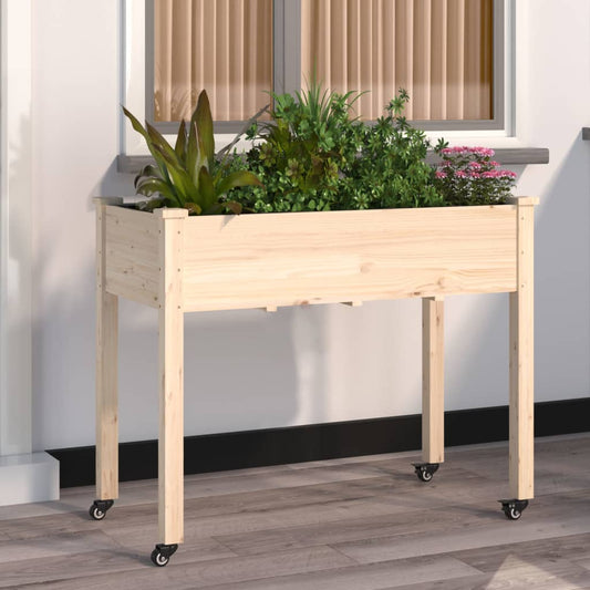 Fioriera con Ruote e Fodera 118x59x80cm Legno Massello di Abete - homemem39