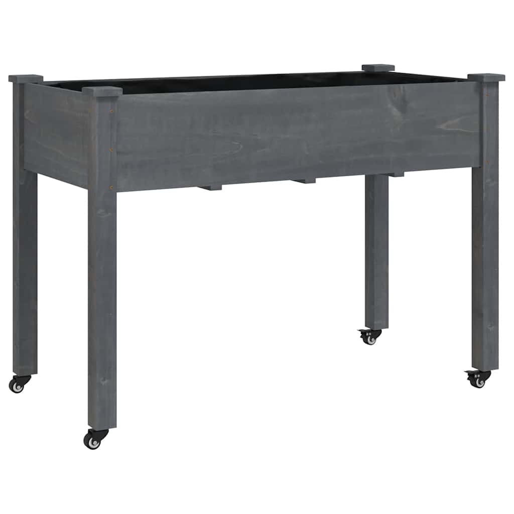 Fioriera Ruote e Fodera Grigia 118x59x80cm Legno Massello Abete | homemem39