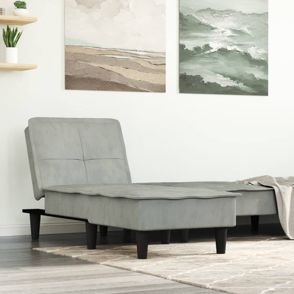 Chaise Longue in Velluto Grigio Chiaro