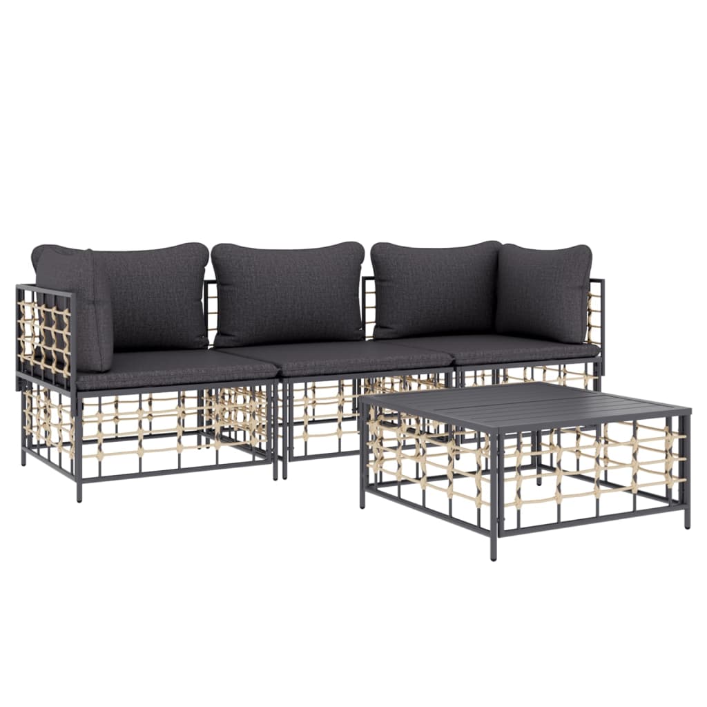 Set Divani da Giardino 4 pz con Cuscini Antracite in Polyrattan - homemem39