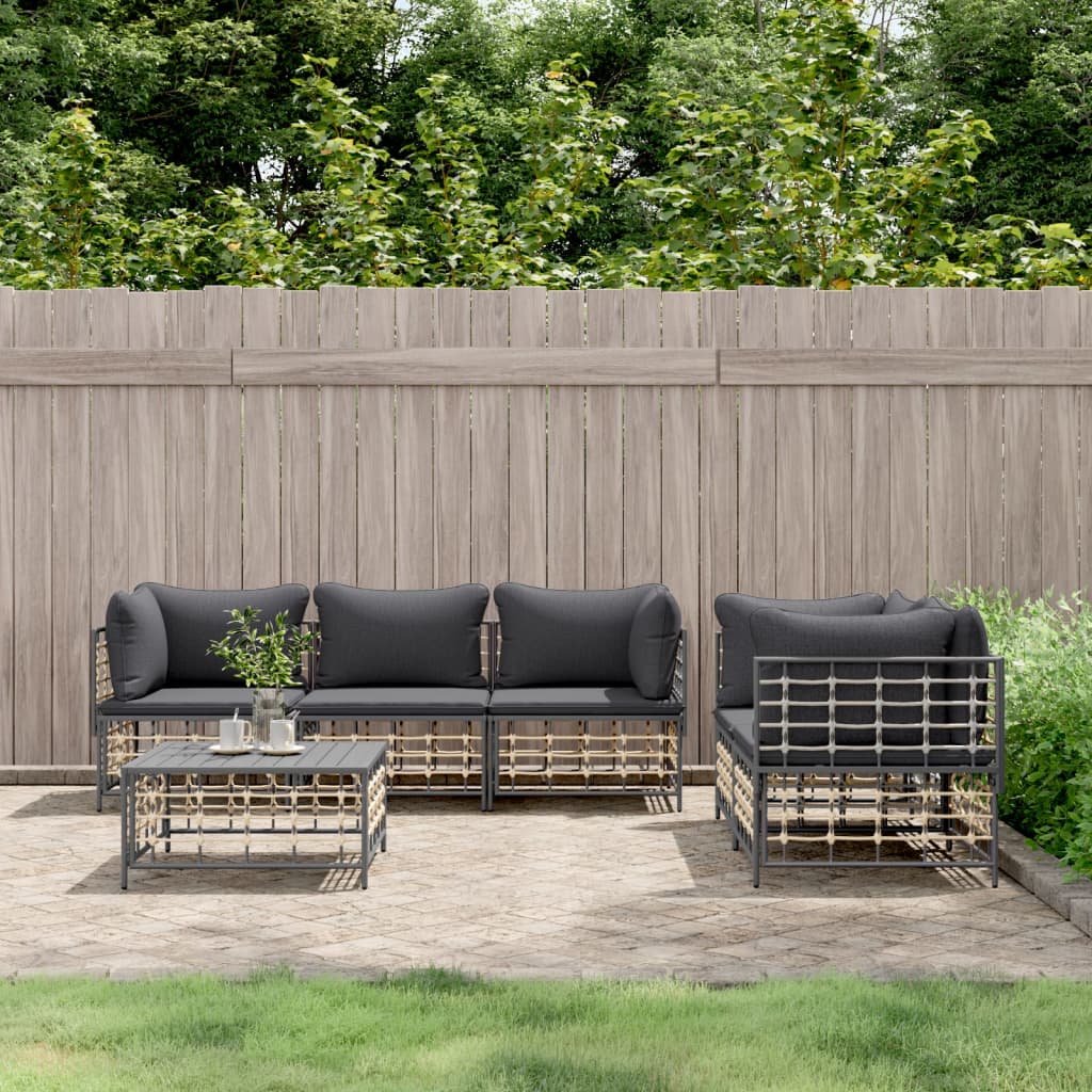Set Divani da Giardino 6 pz con Cuscini Antracite in Polyrattan - homemem39