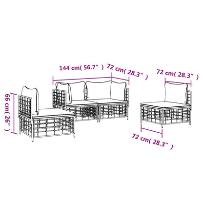 Set Divani da Giardino 4 pz con Cuscini Antracite in Polyrattan - homemem39