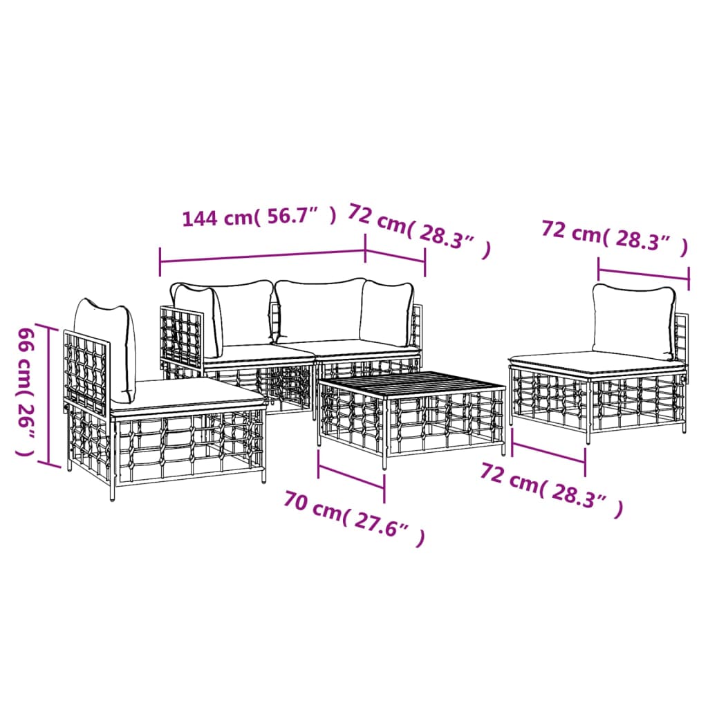 Set Divani da Giardino 5 pz con Cuscini Antracite in Polyrattan - homemem39
