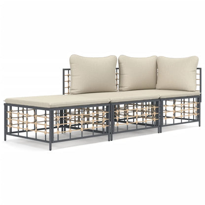 Set Divani da Giardino 3 pz con Cuscini Antracite in Polyrattan - homemem39