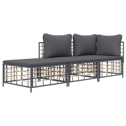 Set Divani da Giardino 3 pz con Cuscini Antracite in Polyrattan - homemem39