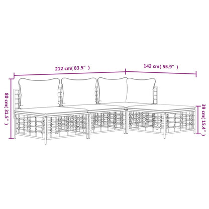 Set Divani da Giardino 4 pz con Cuscini Antracite in Polyrattan - homemem39