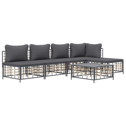 Set Divani da Giardino 6 pz con Cuscini Antracite in Polyrattan - homemem39