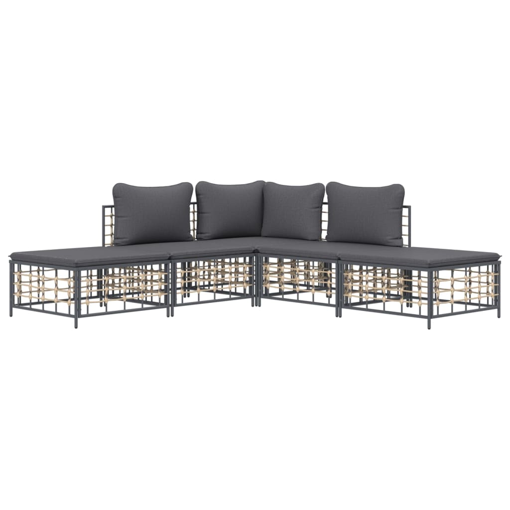 Set Divani da Giardino 5 pz con Cuscini Antracite in Polyrattan - homemem39