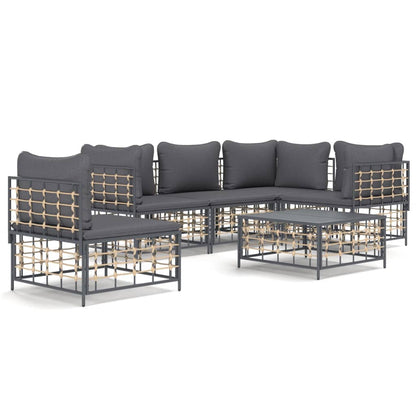 Set Divani da Giardino 6 pz con Cuscini Antracite in Polyrattan - homemem39
