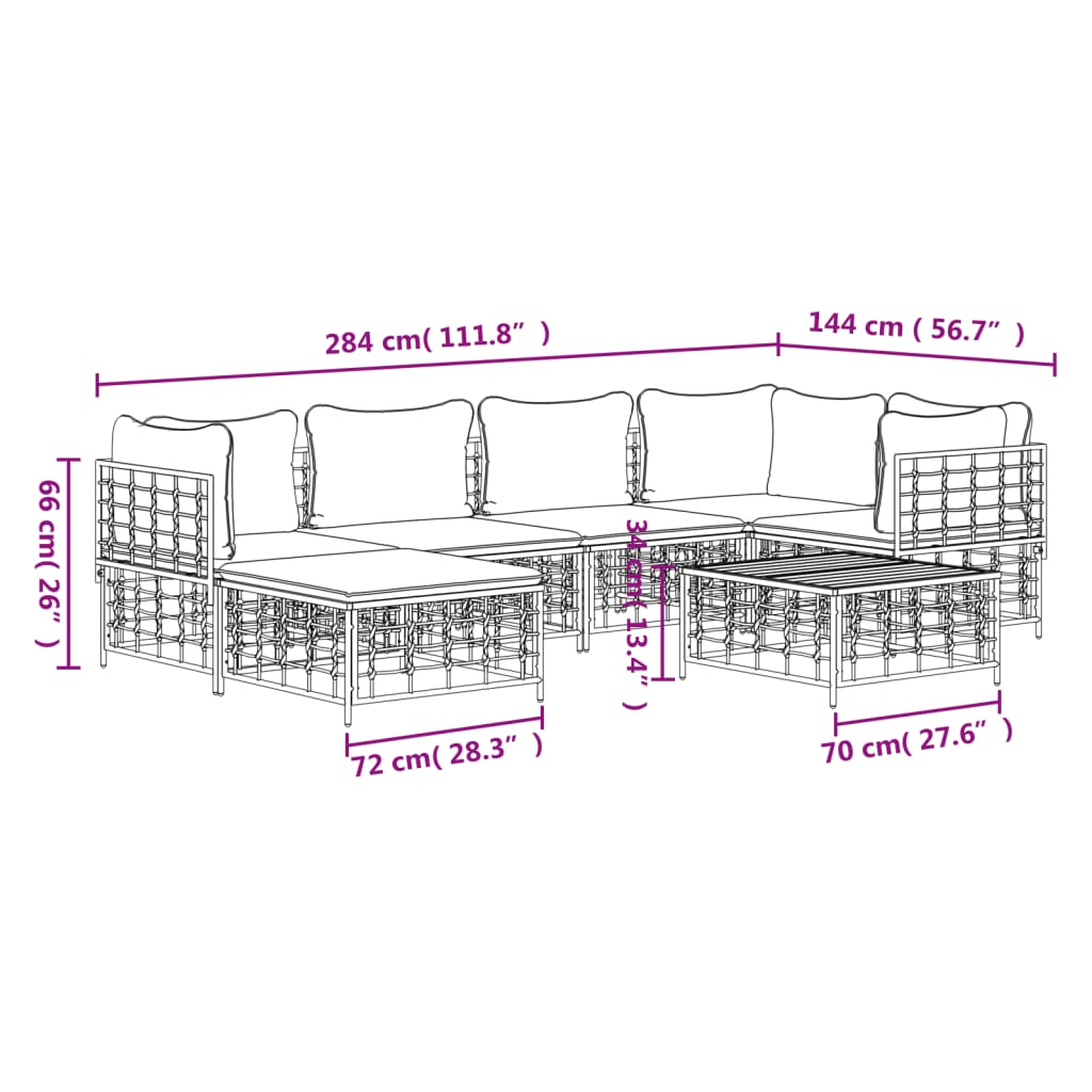 Set Divani da Giardino 7 pz con Cuscini Antracite in Polyrattan - homemem39