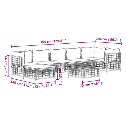 Set Divani da Giardino 8 pz con Cuscini Antracite in Polyrattan - homemem39