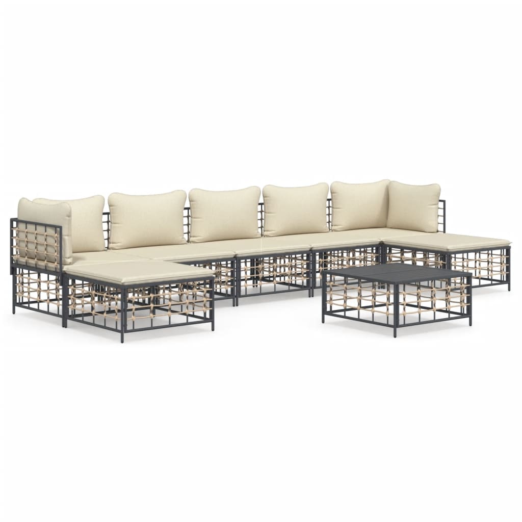 Set Divani da Giardino 8 pz con Cuscini Antracite in Polyrattan - homemem39