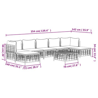 Set Divani da Giardino 8 pz con Cuscini Antracite in Polyrattan - homemem39