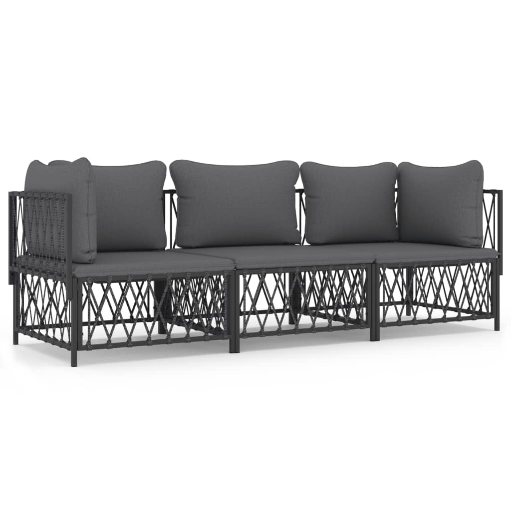Set Salotto da Giardino 3 pz con Cuscini in Acciaio Antracite | homemem39