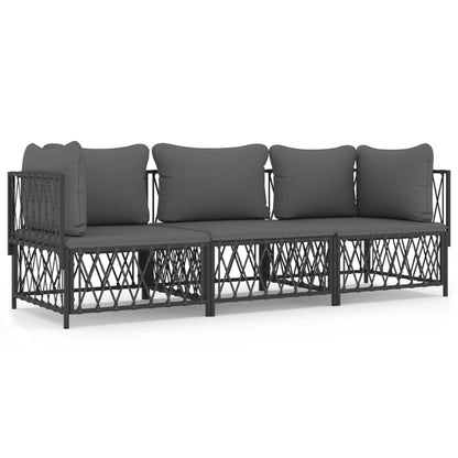 Set Salotto da Giardino 3 pz con Cuscini in Acciaio Antracite | homemem39