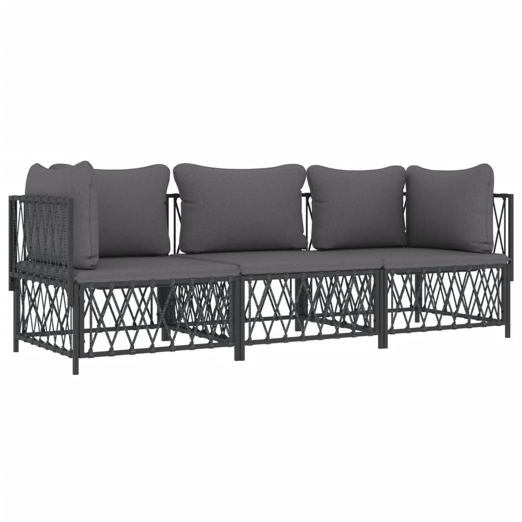 Set Salotto da Giardino 3 pz con Cuscini in Acciaio Antracite | homemem39