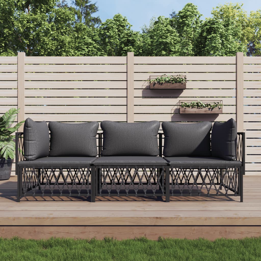 Set Salotto da Giardino 3 pz con Cuscini in Acciaio Antracite | homemem39