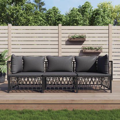 Set Salotto da Giardino 3 pz con Cuscini in Acciaio Antracite | homemem39