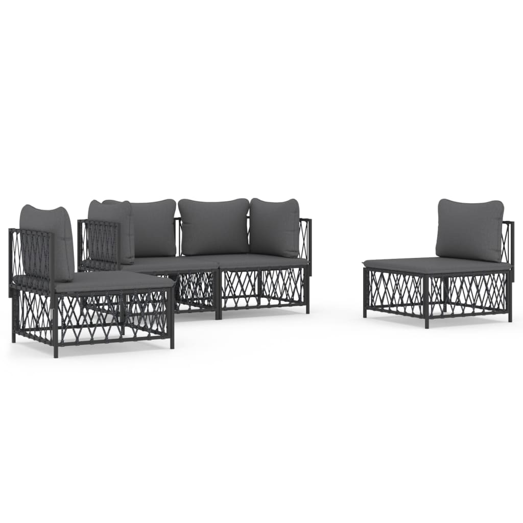 Set Salotto da Giardino 4 pz con Cuscini in Acciaio Antracite | homemem39