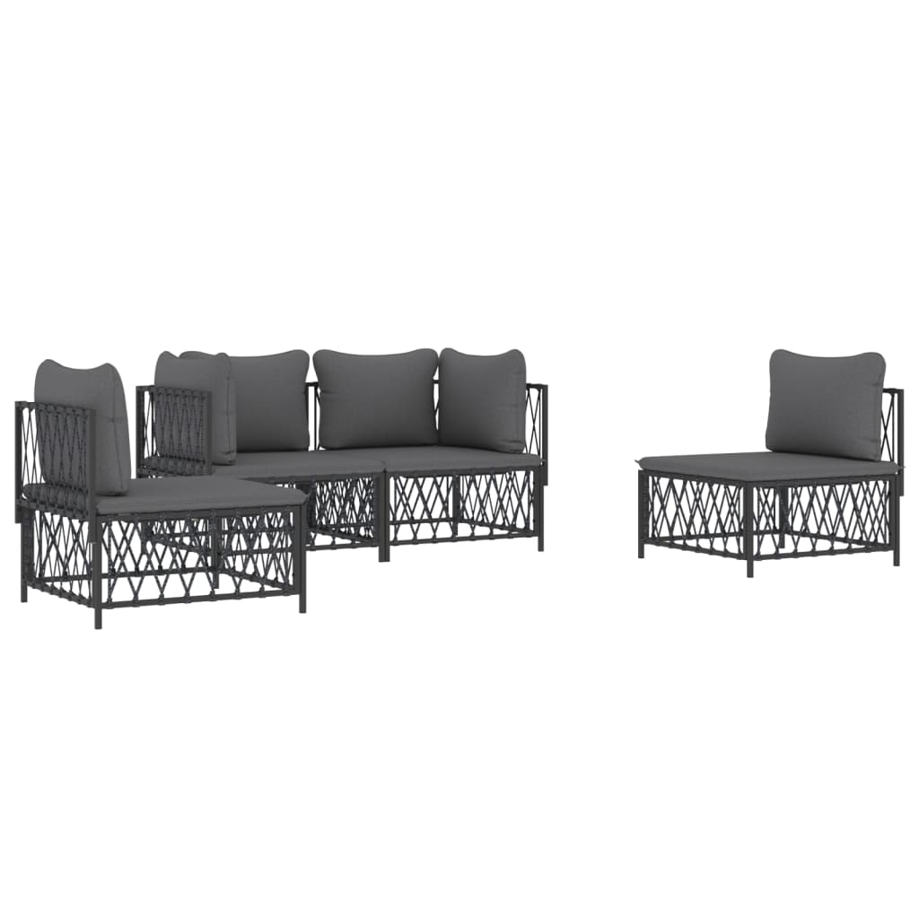 Set Salotto da Giardino 4 pz con Cuscini in Acciaio Antracite | homemem39