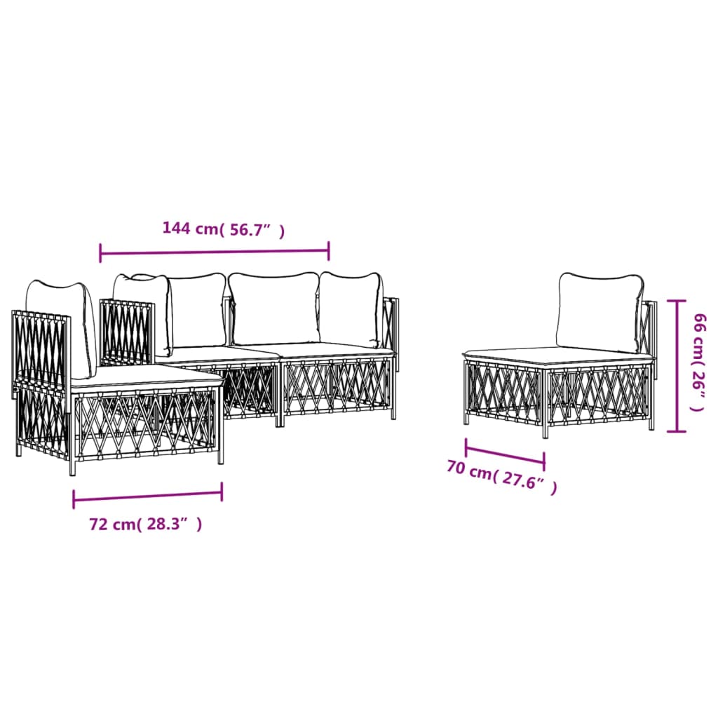 Set Salotto da Giardino 4 pz con Cuscini in Acciaio Antracite | homemem39