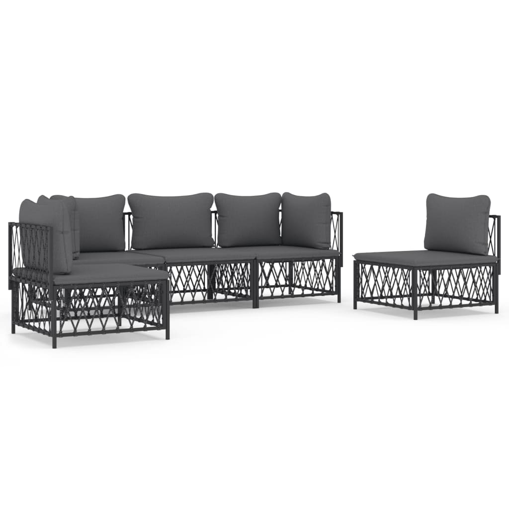 Set Salotto da Giardino 5 pz con Cuscini in Acciaio Antracite