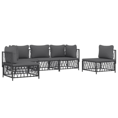 Set Salotto da Giardino 5 pz con Cuscini in Acciaio Antracite