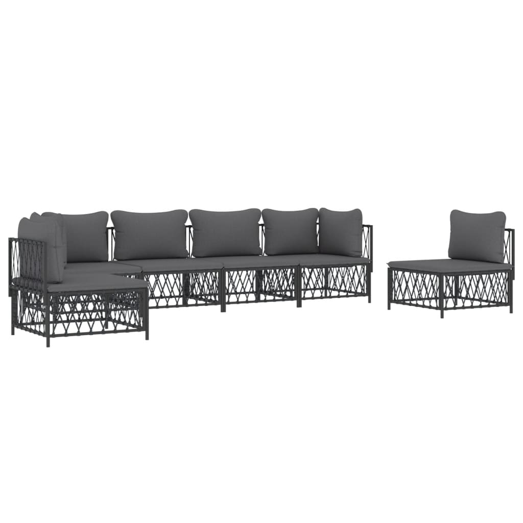 Set Salotto da Giardino 6 pz con Cuscini in Acciaio Antracite | homemem39