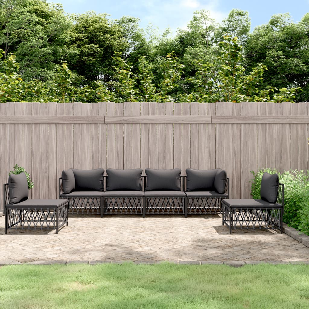 Set Salotto da Giardino 6 pz con Cuscini in Acciaio Antracite