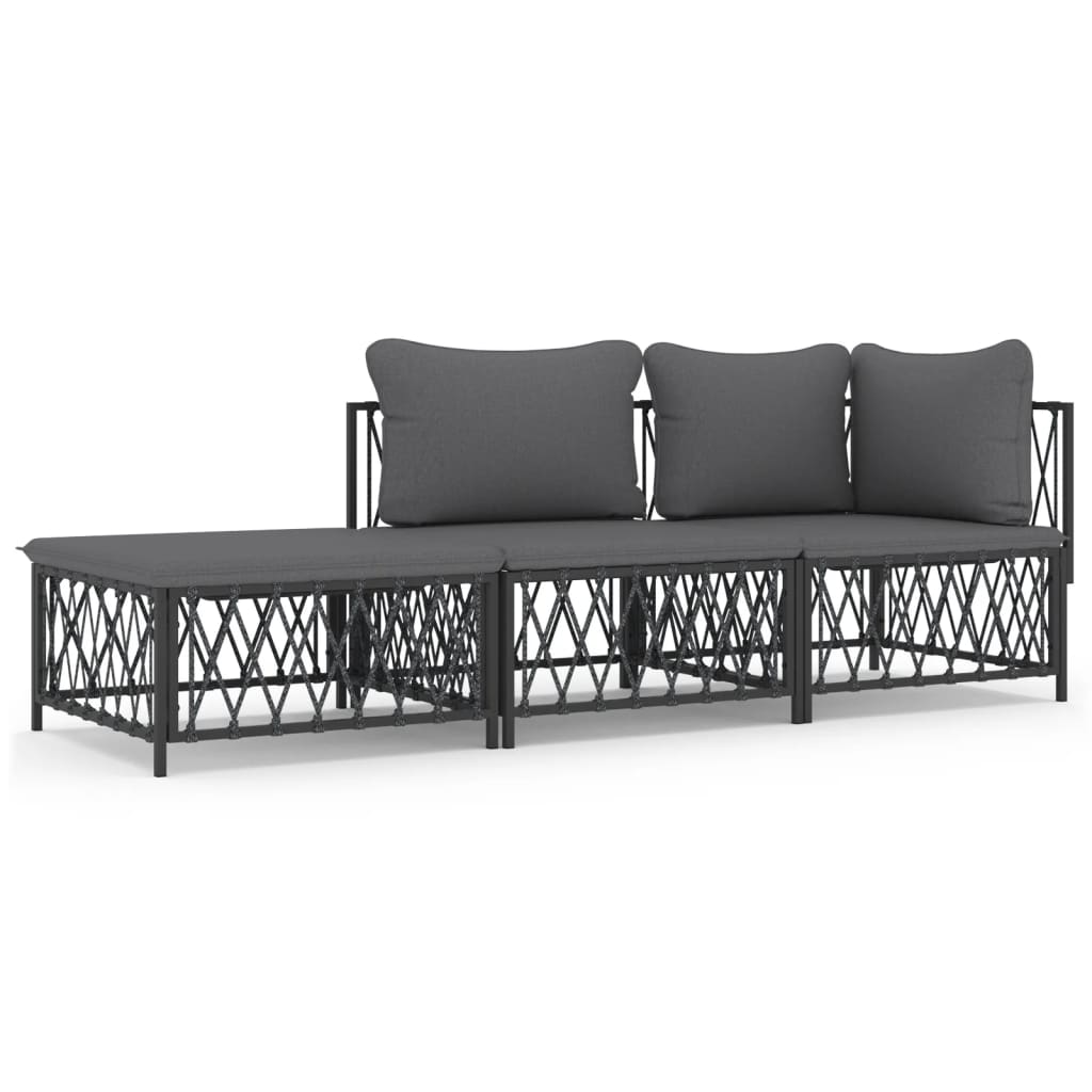 Set Salotto da Giardino 3 pz con Cuscini in Acciaio Antracite | homemem39