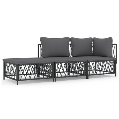 Set Salotto da Giardino 3 pz con Cuscini in Acciaio Antracite | homemem39