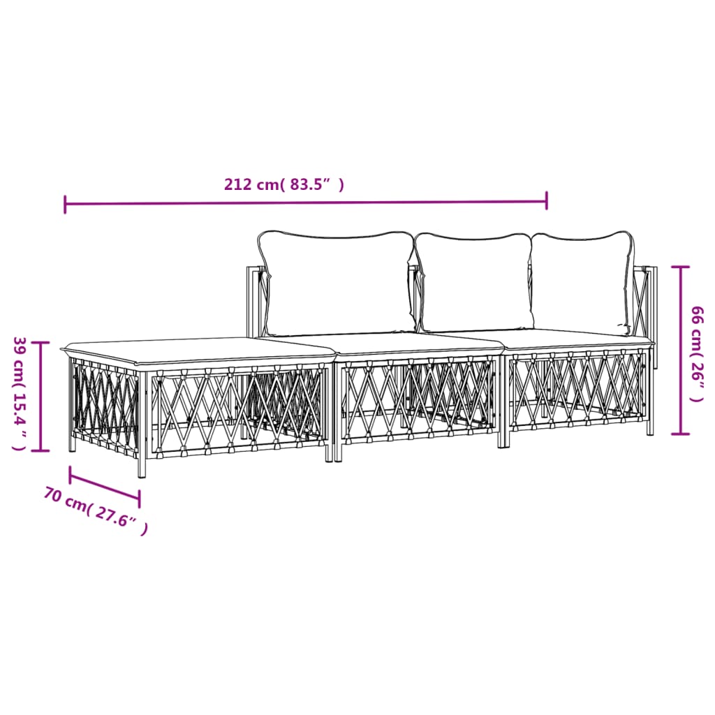 Set Salotto da Giardino 3 pz con Cuscini in Acciaio Antracite | homemem39