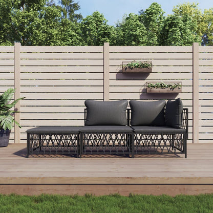 Set Salotto da Giardino 3 pz con Cuscini in Acciaio Antracite | homemem39