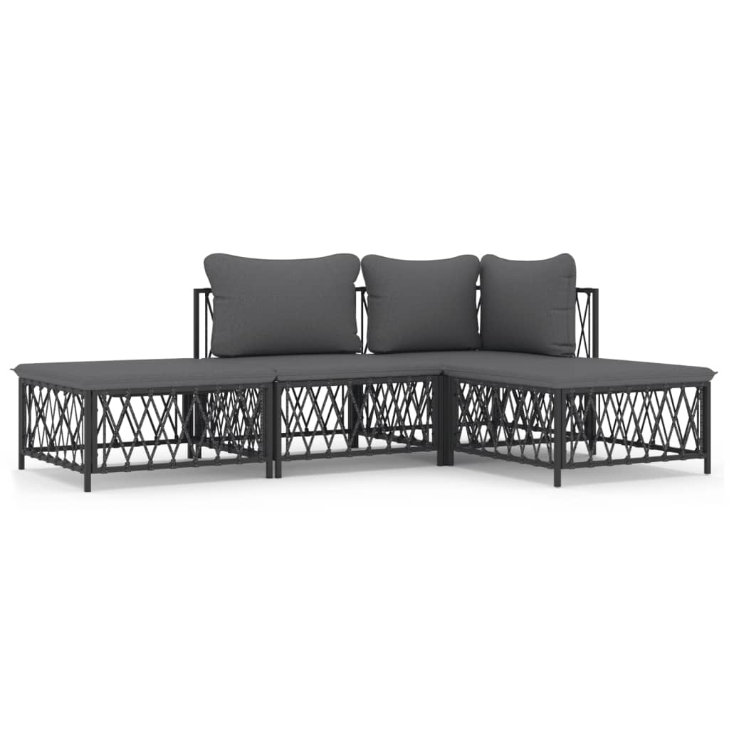 Set Salotto da Giardino 4 pz con Cuscini in Acciaio Antracite | homemem39