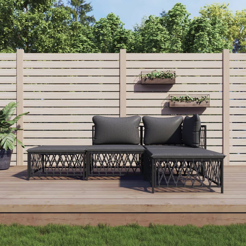 Set Salotto da Giardino 4 pz con Cuscini in Acciaio Antracite | homemem39