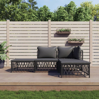 Set Salotto da Giardino 4 pz con Cuscini in Acciaio Antracite | homemem39