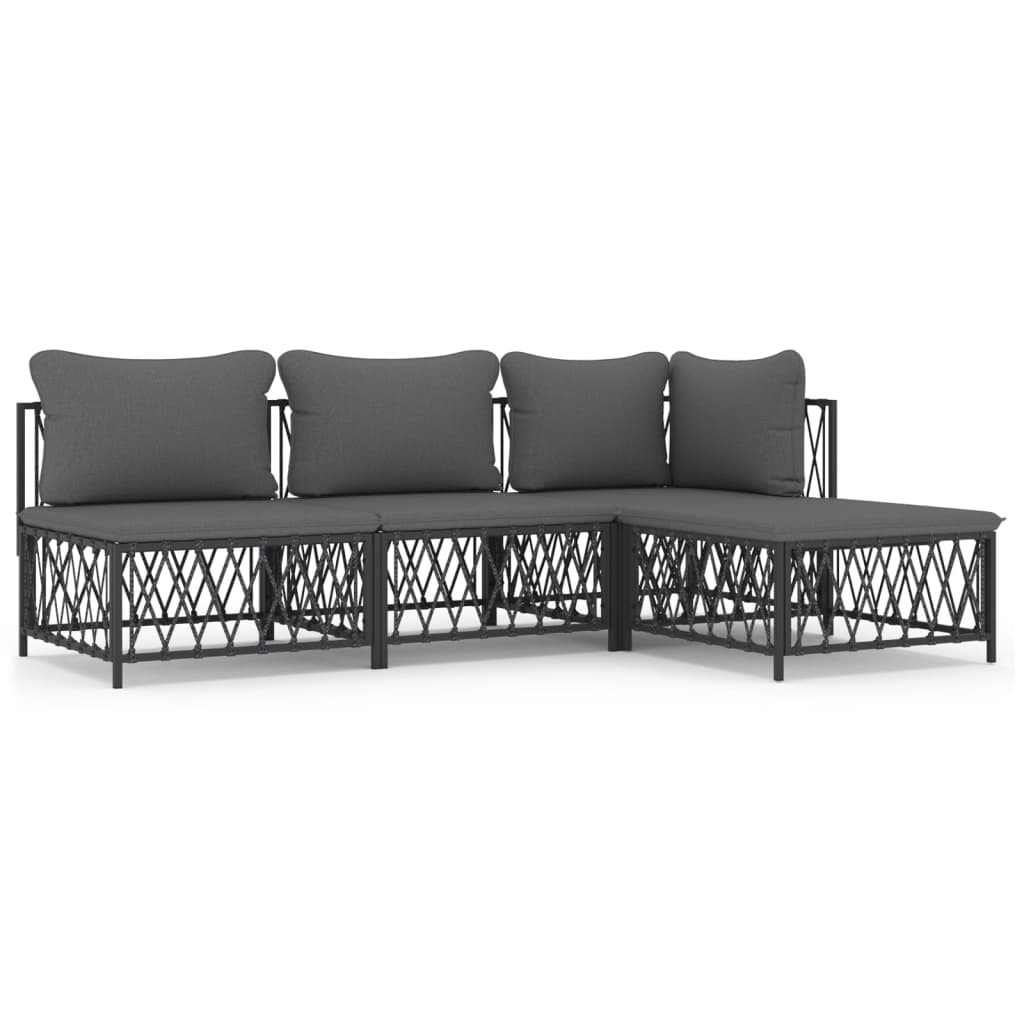 Set Salotto da Giardino 4 pz con Cuscini in Acciaio Antracite | homemem39