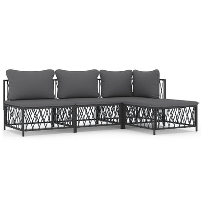 Set Salotto da Giardino 4 pz con Cuscini in Acciaio Antracite | homemem39
