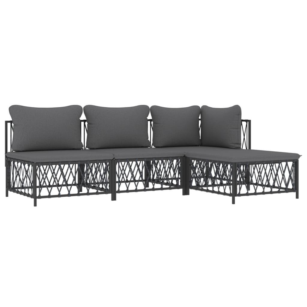 Set Salotto da Giardino 4 pz con Cuscini in Acciaio Antracite | homemem39